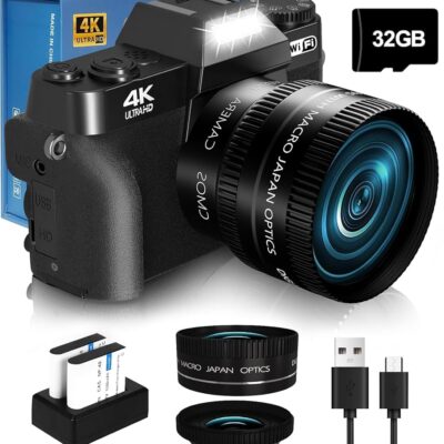 2024 Upgrade 4K 56MP Digital Camera for Photography NIKICAM Vlogging Camera for YouTube with 180° Flip Screen, WiFi,16X Digital Zoom, 52mm Lens, 2 Batteries, 32GB Micro SD…