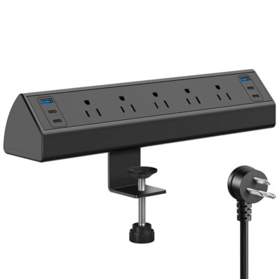 40W Fast Charging Station, Desk Clamp Power Strip with 4 PD USB-C Ports, 5 AC Outlets and 6ft Cord, Fits 1.6″ Tabletop Edge