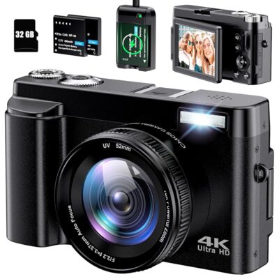 4K Digital Camera for Photography Autofocus 48MP 4K Camera with SD Card, 180° 3.0 inch Flip Screen Vlogging Camera for YouTube Video Compact Cameras with 16X Digital Zoom,…