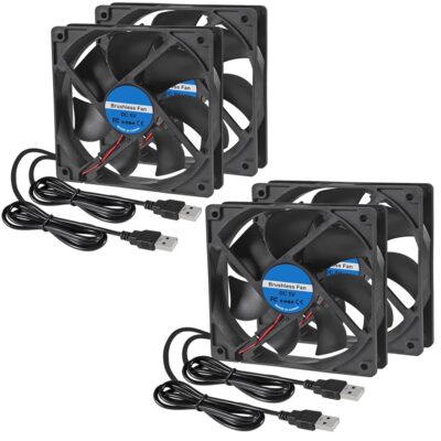 4Pcs 92mm USB Fan 92mm x 25mm Cooling Fan 5V 9225 USB DC Brushless Small Computer Case Fan Cooler for 3D Printer Cooling Electronics Air Purifier Cooling DIY Projects