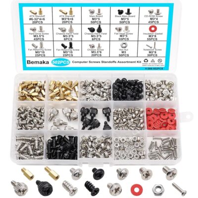 502PCS Computer Screws Assortment Kit, Motherboard Standoffs Screws PC Screws for PC Fan, PC Case, HDD Hard Drive, Laptop, SSD, CD-ROM, Used for DIY Installation & Repair of…