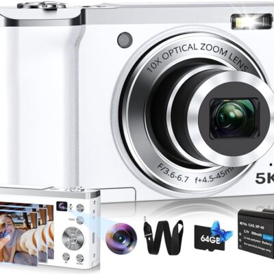 5K Digital Camera 2024 Upgraded 56MP Cameras for Photography with Front and Rear Lens,Touch Screen&10X Optical Zoom,6-Axis Anti-Shake,Autofocus Vlogging Compact Camera with 64GB…