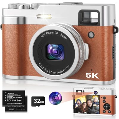 5K Digital Camera for Photography and Video, 48MP Dual Camera Autofocus Vlogging Camera for YouTube with Viewfinder,16X Digital Zoom, Anti Shake, Compact Travel Camera with 32GB…