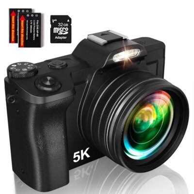 5K Digital Camera for Photography, WiFi Auto Focus Vlogging Video Camera for YouTube with 32GB SD Card, 6-axis Anti-Shake 3.5″ Screen Fill Light 5K Camera with 58mm UV Filter,…