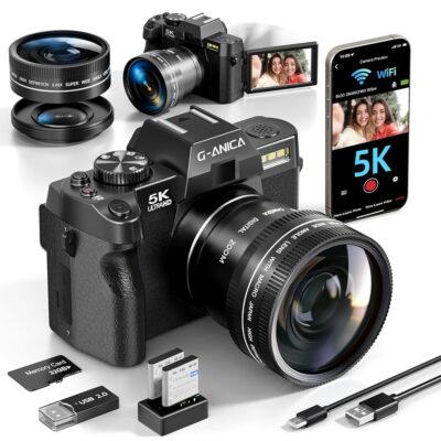 5K Digital Cameras for Photography，48MP/60FPS Video Camera for Vlogging, WiFi & App Control Vlogging Camera for YouTube, Small Camera with 32GB TF Card.Wide-Angle & Macro Lens