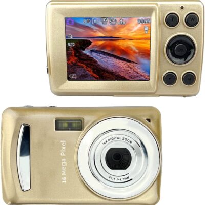 Acuvar 16MP Megapixel Compact Digital Photo and Video Camera with 2.4″ LCD Screen, Mic Input and USB Media Transfer (Gold)