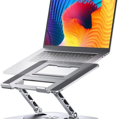 Adjustable Computer Stand with 360 Rotating Base, Ergonimic Foldable Laptop Riser for Desk Compatible with MacBook Pro/Air Notebook up to 16 Inches, Silver