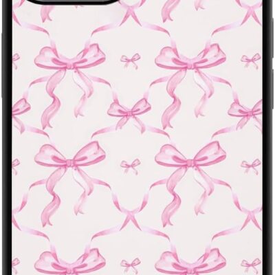 Aesthetic Pink Ribbons Bow Tie Pattern Case Compatible with iPhone 13,Pink Bows Phone Case,Custom Bow Protective Cases with Soft TPU Material for Women Girls (for iPhone 13)