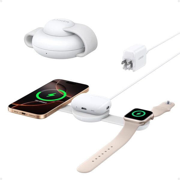 Anker MagSafe Compatible MagGo UFO 3-in-1 Charger, iPhone 16 Wireless Charger Station, Qi2 Certified 15W, Foldable Travel Charging Pad, for iPhone 15/14/13/12, AirPods, Apple...