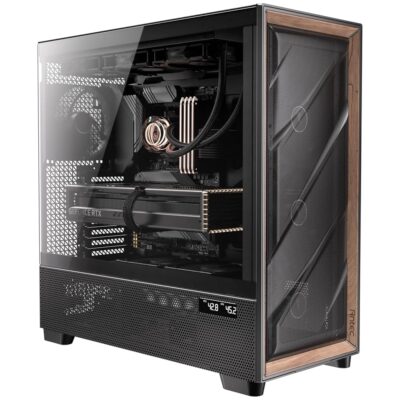 Antec Flux Pro, 6 x PWM Fans Included, High-Airflow Front Panel with Walnut Wood, iShift PSU 90° Mount, USB3.0 x 2, Type-C, 420mm Radiator Support, Temp. Display, Full-Tower…