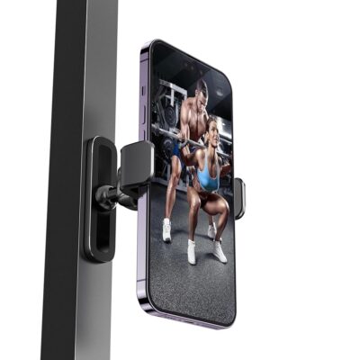 APPS2Car Gym Magnetic Phone Holder, 360 Adjustable, Compatible with 4.7-6.5″ Smartphones, Alloy Base and Joint, Black