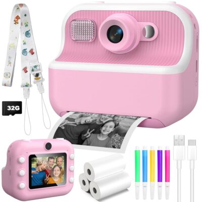 Camera for Kids Instant Print Photo – Digital Selfie Cameras for Girls – Toddler Printing Photos – Christmas Birthday Gifts for Ages 10-12 8-12 Year Old Pink