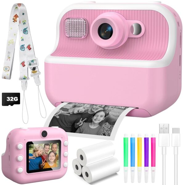 Camera for Kids Instant Print Photo - Digital Selfie Cameras for Girls - Toddler Printing Photos - Christmas Birthday Gifts for Ages 10-12 8-12 Year Old Pink