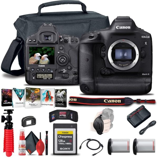 Canon EOS-1D X Mark III DSLR Camera (Body Only) (3829C002) + 128GB CFexpress Card + LP-E19 Battery + Case + Corel Photo Software + Flex Tripod + Hand Strap + Memory Wallet +...