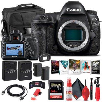 Canon EOS 5D Mark IV DSLR Camera (Body Only) (1483C002) + 64GB Memory Card + Case + Corel Photo Software + LPE6 Battery + External Charger + Card Reader + HDMI Cable + Cleaning…