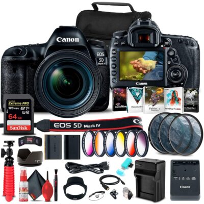 Canon EOS 5D Mark IV DSLR Camera with 24-70mm f/4L Lens (1483C018) + 64GB Memory Card + Color Filter Kit + Filter Kit + LPE6 Battery + Charger + Card Reader + Corel Photo…