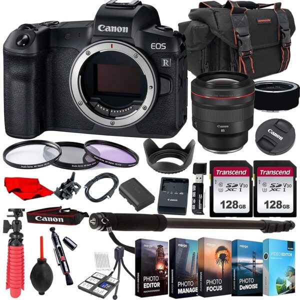 Canon EOS R Mirrorless Camera with RF 85mm f/1.2L USM Lens+ 256GB Memory + Photo Editing Software + Accessory Bundle (27pcs) (Renewed)