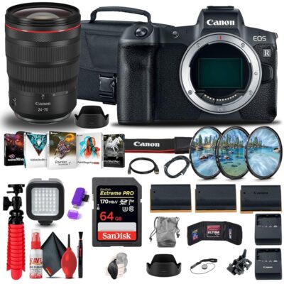 Canon EOS R Mirrorless Digital Camera (Body Only) (3075C002) + Canon RF 24-70mm Lens + 64GB Memory Card + Case + Filter Kit + Corel Photo Software + 2 x LPE6 Battery + Charger +…