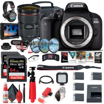 Canon EOS Rebel 800D / T7i DSLR Camera (Body Only) + 4K Monitor + Canon EF 24-70mm Lens + Pro Mic + Pro Headphones + 2 x 64GB Memory Card + Case + Corel Photo Software + More…