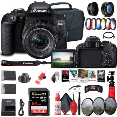 Canon EOS Rebel 800D/T7i DSLR Camera with 18-55 4-5.6 is STM Lens (1895C002) + 64GB Card + Color Filter Kit + Case + Photo Software + LPE17 Battery + External Charger + More…