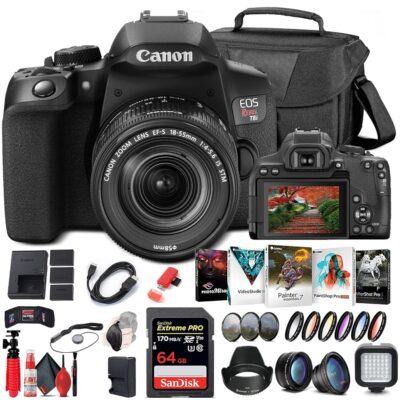 Canon EOS Rebel T8i DSLR Camera with 18-55mm Lens (3924C002) + 64GB Memory Card + Color Filter Kit + Case + Filter Kit + Corel Photo Software + 2 x LPE17 Battery + External…