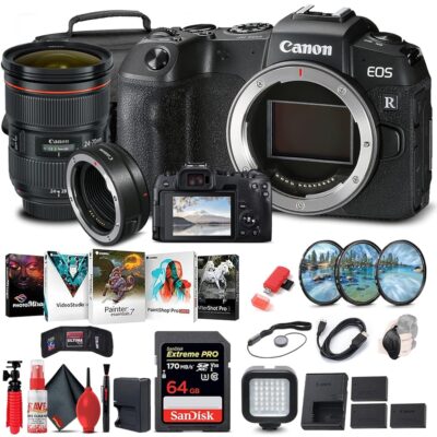 Canon EOS RP Mirrorless Digital Camera (Body Only) (3380C002) + Canon EF 24-70mm Lens + Mount Adapter EF-EOS R + 64GB Memory Card + Case + Filter Kit + Corel Photo Software +…