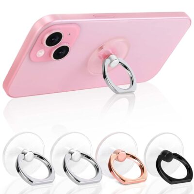 Cell Phone Ring Holder, Transparent Ring Holder 360°Rotation Finger Ring Stand, Clear Cell Phone Kickstand Compatible with Most of Phones, Tablet and Case, (2Silver+1Black+1Rose…