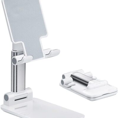 Cell Phone Stand, Angle Height Adjustable Cell Phone Holder with Silicon Pad for Desk Fully Forldable Mobile Phone Holder Compatible with All Mobile Phones, MT-6, (White)