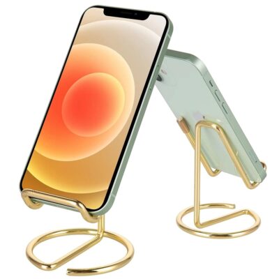 Cell Phone Stand for Desk, Cute Metal Gold Cell Phone Stand Holder Desk Accessories, Compatible with All Mobile Phones, iPhone, Switch, iPad