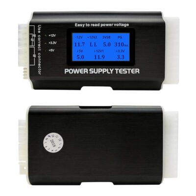 Computer PC Power Supply Tester, ATX/ITX/IDE/HDD/SATA/BYI Connectors Power Supply Tester, 1.8” LCD Screen (Aluminum Alloy Enclosure)