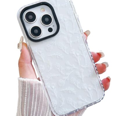 Designed for iPhone 12/12 Pro Case,Cute Clear Silicone White Flowers,for Women Girls,Anti-Slip and Anti-Scratch Phone Case,(Compatible with iPhone 12/12 Pro – Clear)