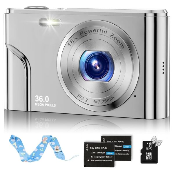 Digital Baby Camera for Kids Teens Boys Girls Adults,1080P 48MP Kids Camera with 32GB SD Card,2.4 Inch Kids Digital Camera with 16X Digital Zoom, Compact Mini Camera (Silver)