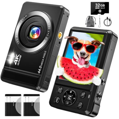 Digital Camera – 4K Digital Cameras for Photography – 44MP UHD Point and Shoot Camera for Kids – Autofocus Small Compact Cameras 16X Zoom – Portable Vlogging Camera with 32GB…