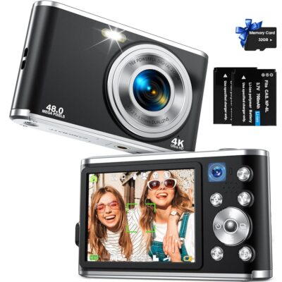 Digital Camera, Auto Focus FHD 4K Vlogging Camera with Dual Camera 48MP 16X Digital Zoom Kids Compact Camera with 32GB Memory Card Portable Point and Shoot Cameras for Teens…