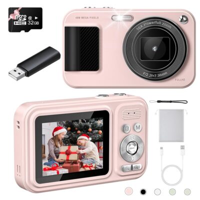 Digital Camera, Autofocus 48MP FHD 1080P Kids Camera, Point and Shoot Digital Cameras with 32GB, 16X Zoom Anti-Shake, Compact Portable Mini Camera for Boys Girls Kid Student Teen