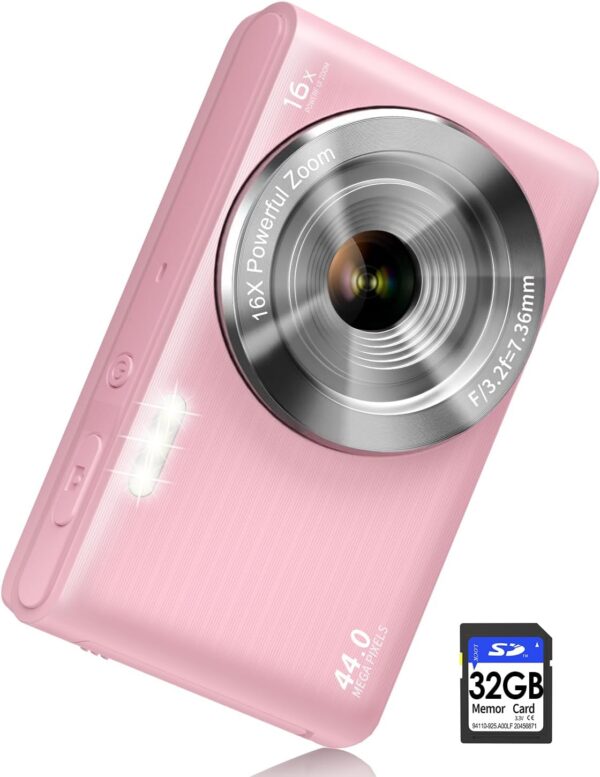 Digital Camera Cheap, 4K 44MP Kids Camera with 32GB SD Card, 2.4 Inch Point and Shoot Camera with 16X Digital Zoom, Compact Camera for Kids Teens Boys Girls Adults Students...