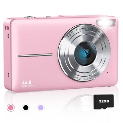 Digital Camera for Kids, 1080P FHD Camera, 44MP Point and Shoot Digital Camera for Pictures with 32GB Card, 16X Zoom, Compact Small Vintage Camera Gifts for Teens Kids Boys…