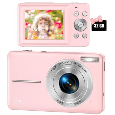 FHD 1080P Digital Camera for Kids with 32GB SD Card 16X Digital Zoom, Compact Camera Point and Shoot Digital Cameras Portable Mini Camera for Teens Students Boys Girls…