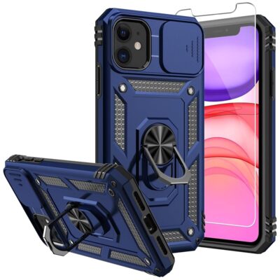 for iPhone 11 Case,with Screen Protectors and Camera Cover,[Military Grade] 16ft.Drop Tested Cover with Magnetic Kickstand Protective Case for iPhone 11 6.1 inch, Blue