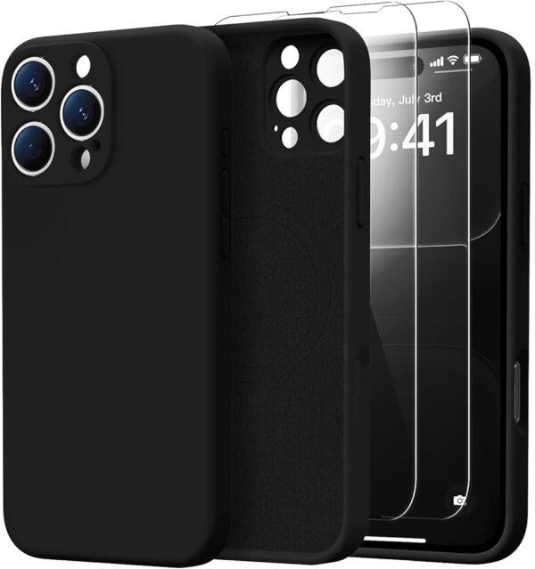 for iPhone 16 Pro Max Case with 2 Screen Protectors - Compatible with Magsafe - Upgraded Camera Protection - Liquid Silicone Protective Phone Case 6.9" for Men, Women,Girls - Black