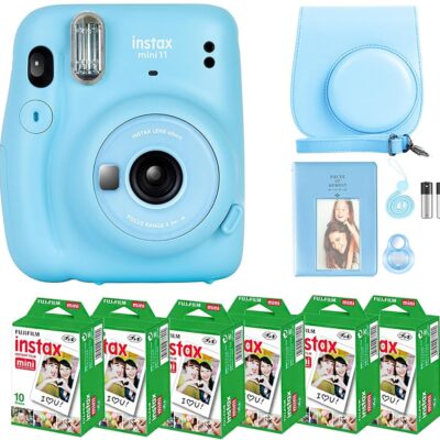 Fujifilm Instax Mini 11 Camera with Fujifilm Instant Mini Film (60 Sheets) Bundle with Deals Number One Accessories Including Carrying Case, Selfie Lens, Photo Album, Stickers…