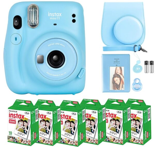 Fujifilm Instax Mini 11 Camera with Fujifilm Instant Mini Film (60 Sheets) Bundle with Deals Number One Accessories Including Carrying Case, Selfie Lens, Photo Album, Stickers...