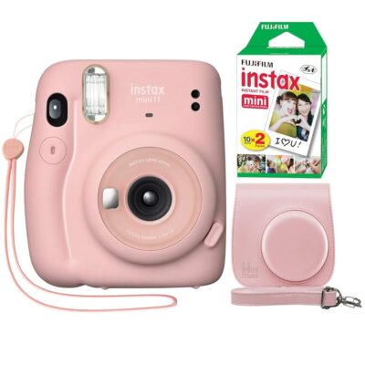 Fujifilm Instax Mini 11 Instant Camera Blush Pink + Minimate Custom Case + Fuji Instax Film 20 Sheets Twin Pack