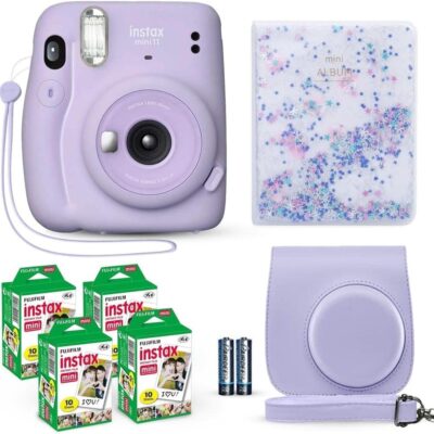 Fujifilm Instax Mini 11 Instant Camera Lilac Purple + Fuji Film Value Pack (40 Sheets) + Shutter Accessories Bundle, Incl. Compatible Carrying Case, Quicksand Beads Photo Album…