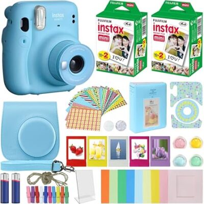 Fujifilm Instax Mini 11 Instant Camera Sky Blue + MiniMate Accessories Bundle + Fuji Instax Film Value Pack (40 Sheets) Accessories Bundle, Color Filters, Album, Frames