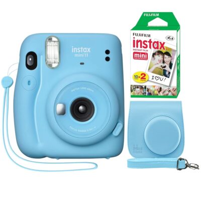 Fujifilm Instax Mini 11 Instant Camera Sky Blue + Minimate Custom Case + Fuji Instax Film 20 Sheets Twin Pack