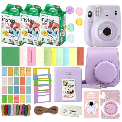 Fujifilm Instax Mini 11 Instant Camera with Case, 60 Fuji Films, Decoration Stickers, Frames, Photo Album and More Accessory kit … (Lilac Purple)