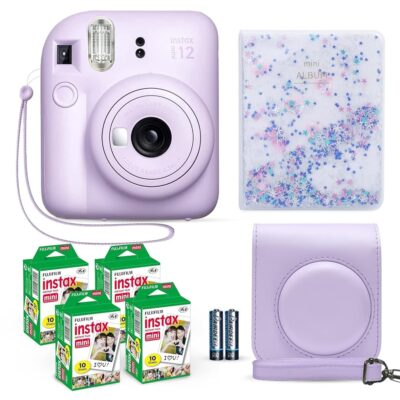 Fujifilm Instax Mini 12 Instant Camera Lilac Purple + Fuji Film Value Pack (40 Sheets) + Shutter Accessories Bundle, Incl. Compatible Carrying Case, Quicksand Beads Photo Album…