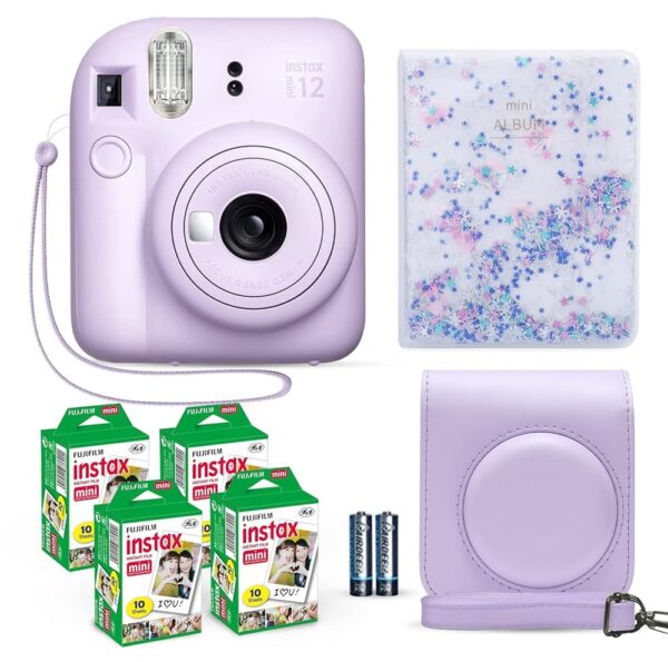 Fujifilm Instax Mini 12 Instant Camera Lilac Purple + Fuji Film Value Pack (40 Sheets) + Shutter Accessories Bundle, Incl. Compatible Carrying Case, Quicksand Beads Photo Album...