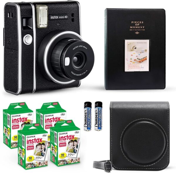 Fujifilm Instax Mini 40 Instant Camera Vintage Black. + Fujifilm Value Pack (40 Sheets) + Shutter Accessories Bundle, Includes Vintage Style Compatible Carrying Case, Black...